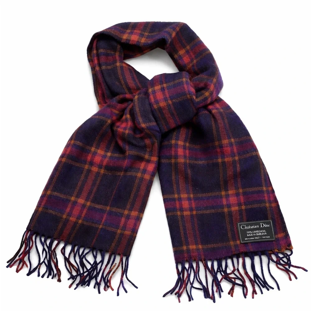 Christian Dior lambswool plaid scarf